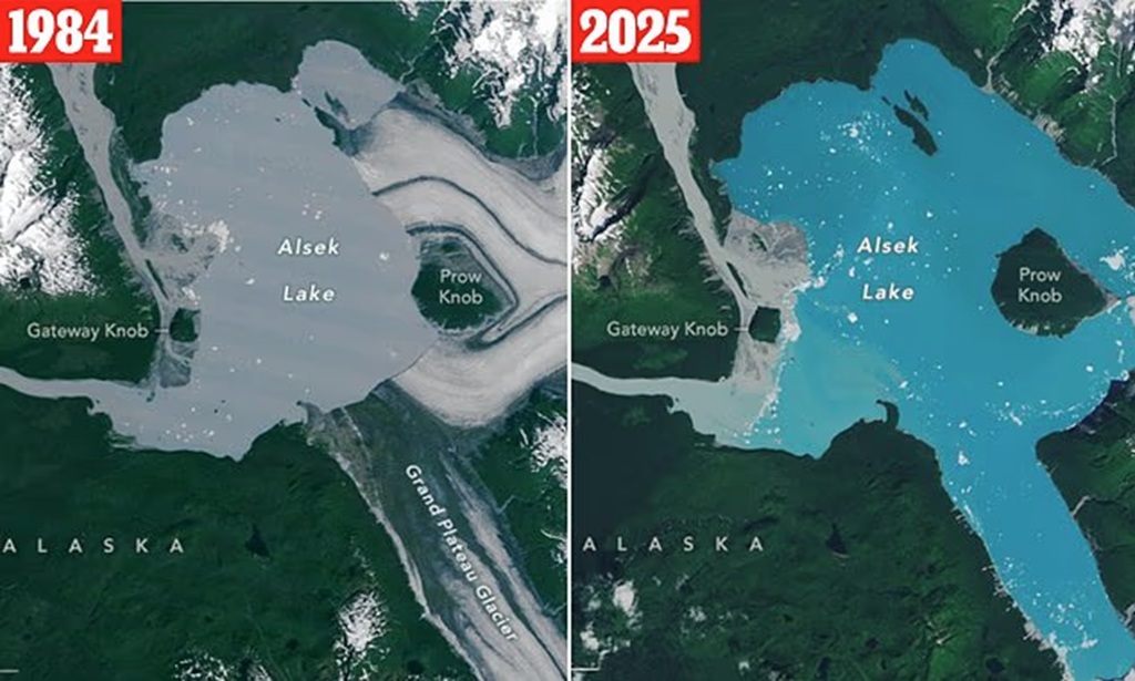 Ένα νέο νησί στην Αλάσκα που αποκαλύφθηκε μετά το λιώσιμο παγετώνα κατέγραψαν οι δορυφόροι της NASA