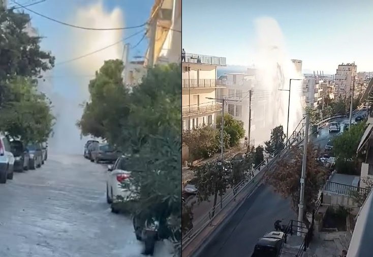 Κερατσίνι: Έσπασε κεντρικός αγωγός της ΕΥΔΑΠ  Στο ύψος πολυκατοικίας ο πίδακας νερού